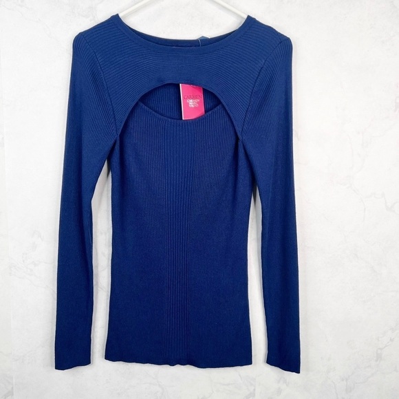 [Carmen Marc Valvo] Blue Ribbed Cutout Sweater - Picture 1 of 3